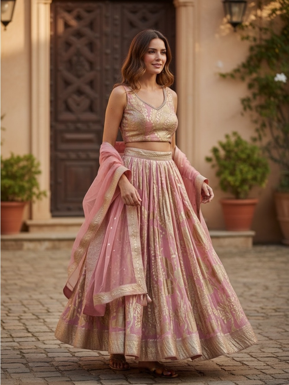 Pink and Gold Floral Dress